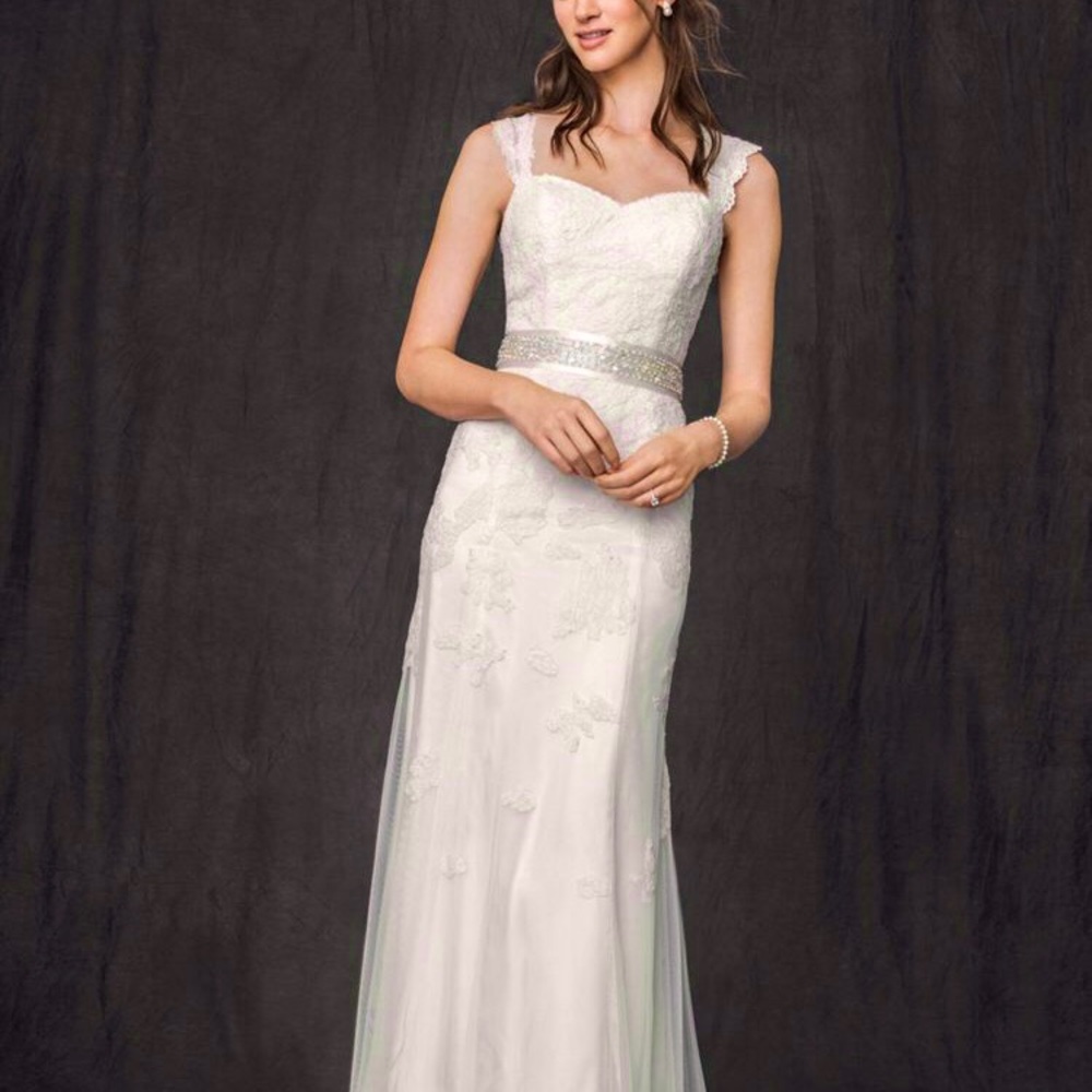 David’s Bridal IVORY Off White Lace Wedding Dress Gown Size 10